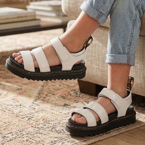 Dr. Martens White Sandals with Black Soles